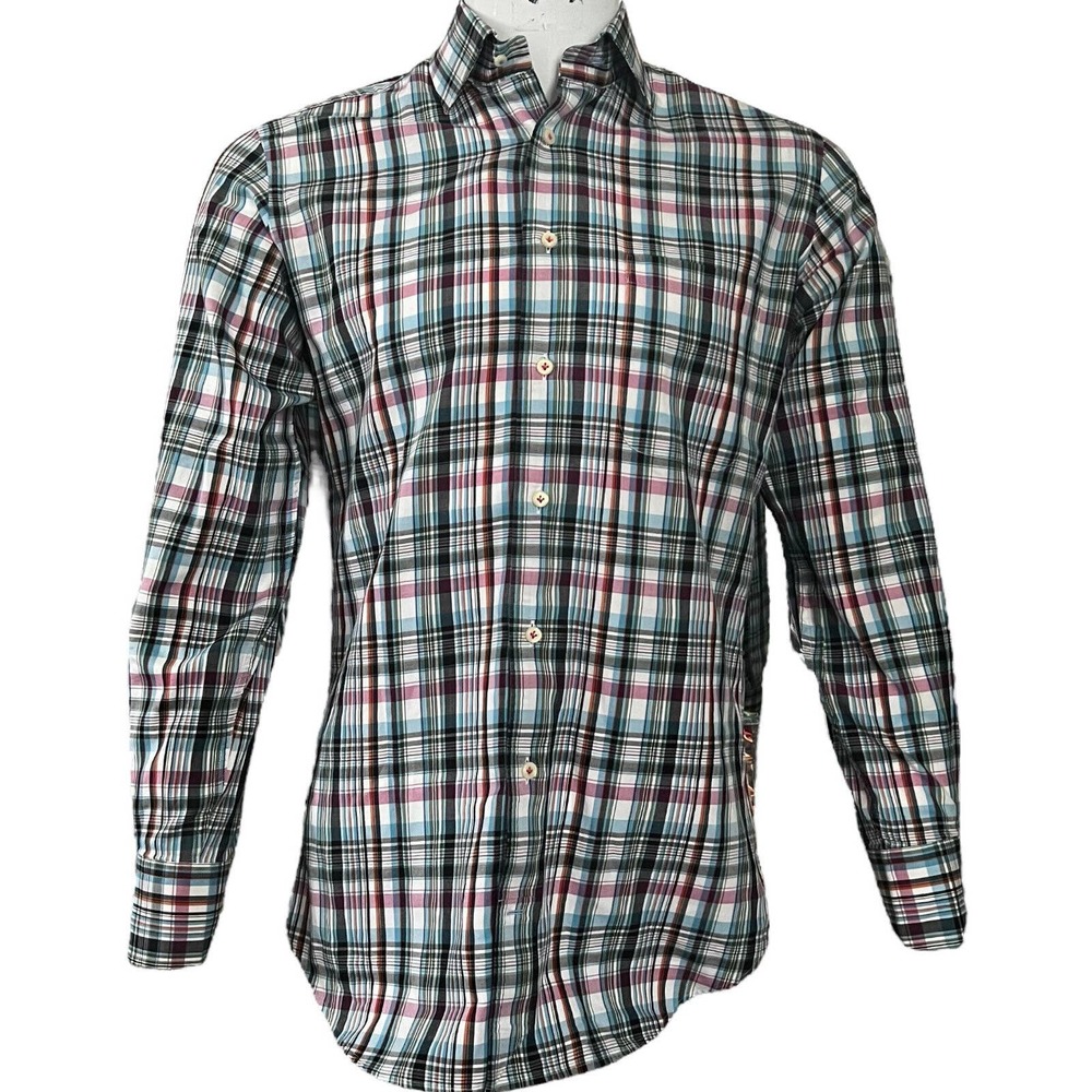 Peter Millar Shirt Men Size Small‎ Long Sleeve Button Down Shirt Plaid